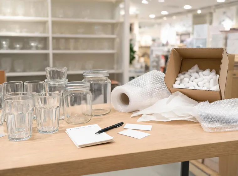 Glassware service planning table with samples and order notes